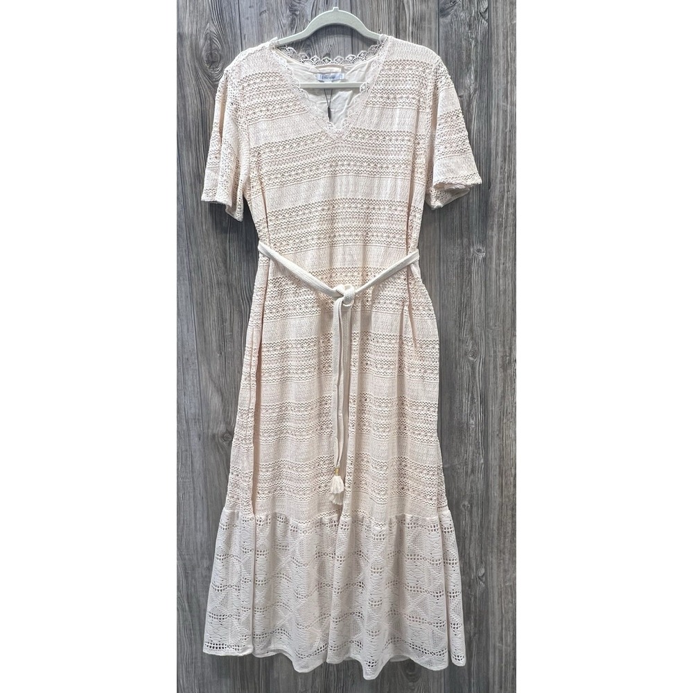 NWT Chico's Crochet Floral Maxi Dress Beige Tiered 2.5 (14) Cottagecore Romantic